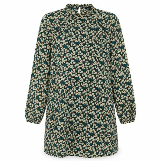 Front view of Atmosphere women’s green floral polyester a-line, size UK 8, crew neck button