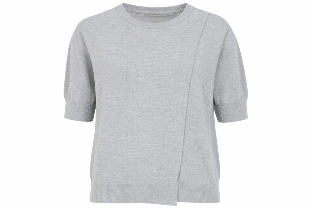 Front view of ASOS women’s grey crew neck acrylic jumper, size UK 6