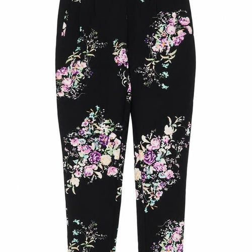 Missguided Womens Black Floral Polyester Carrot Trousers Size 6 L28 in Regular Zip