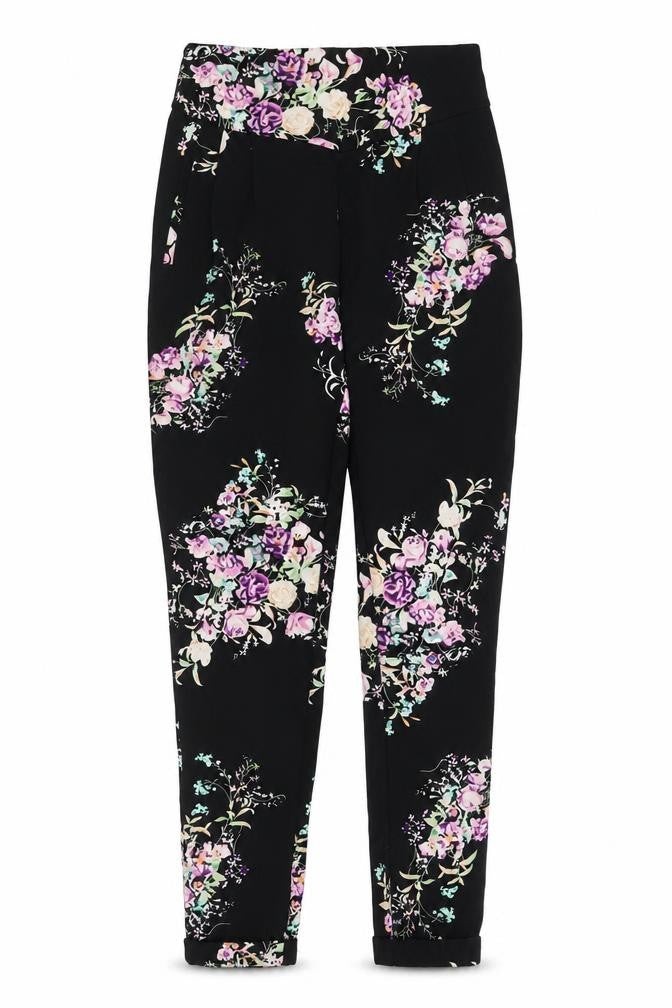 Missguided Womens Black Floral Polyester Carrot Trousers Size 6 L28 in Regular Zip
