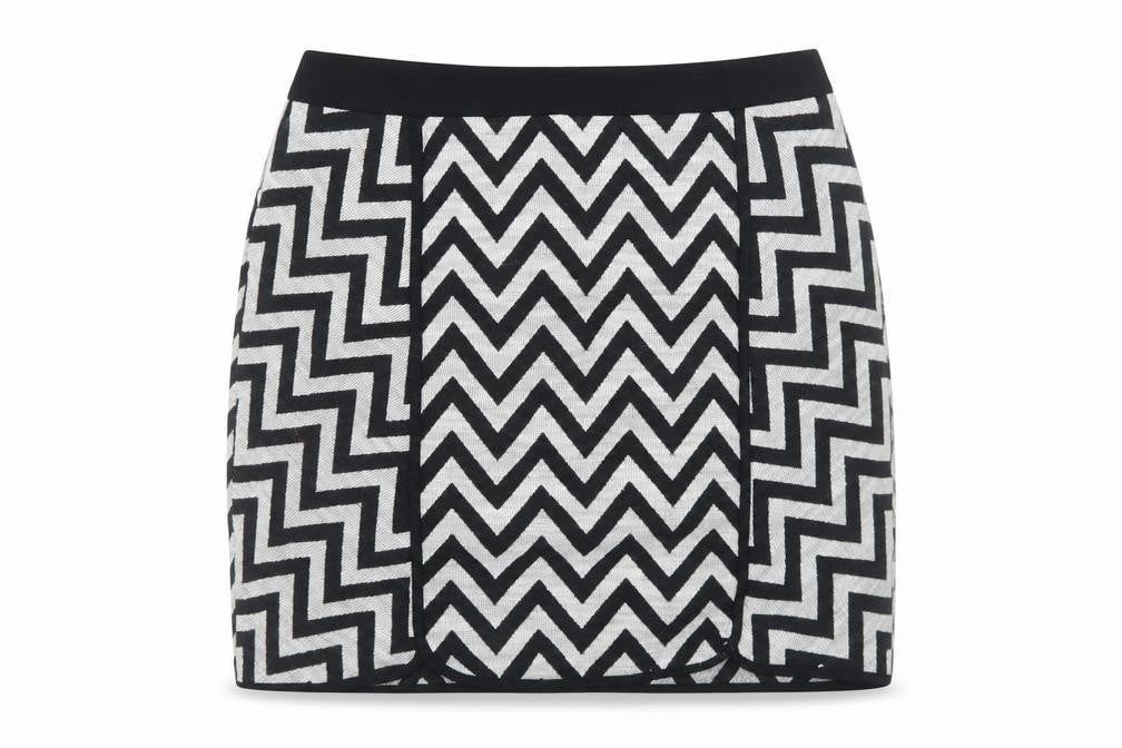 Dunnes Stores Womens Grey Striped Cotton A-Line Skirt Size 10   Zip