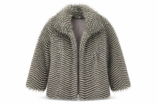 Front view of Brave Soul women’s beige striped jacket, size UK 8