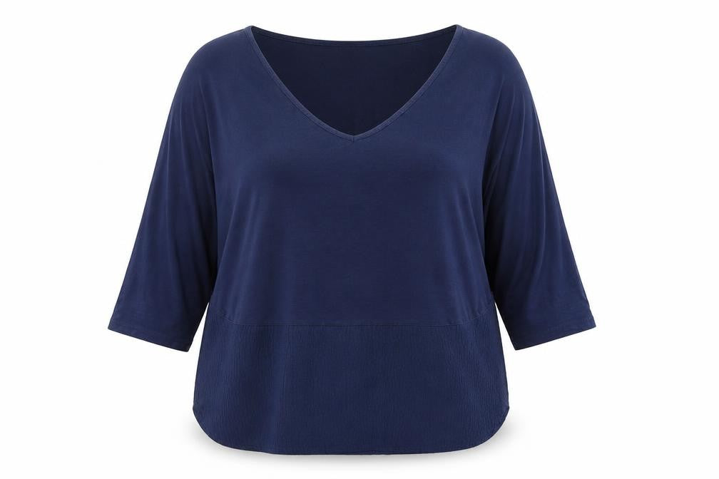 Front view of Great Plains women’s blue cotton basic blouse, size XS, round neck