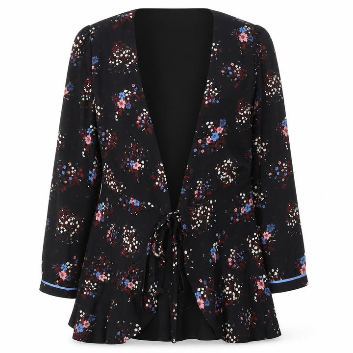 Jack Wills Womens Black Floral  Jacket Blazer Size 8  Tie