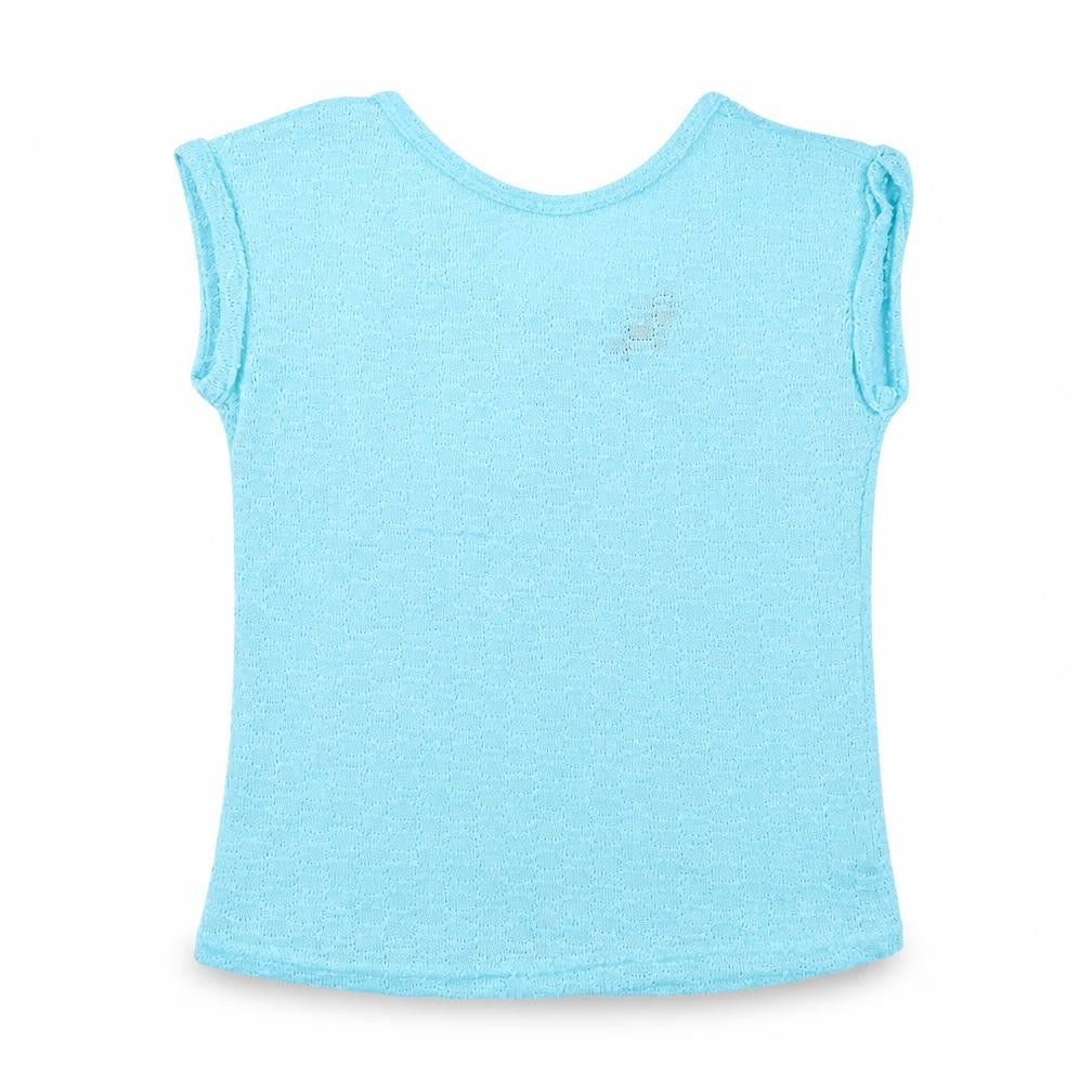 Front view of New Look women’s blue polyester basic t-shirt, size UK 8, round neck