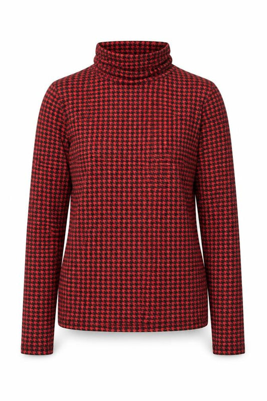 Front view of Primark women’s multicoloured roll neck houndstooth polyester jumper, size UK 10