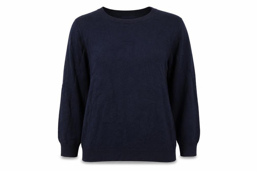 Front view of Next women’s blue round neck cotton jumper, size UK 14