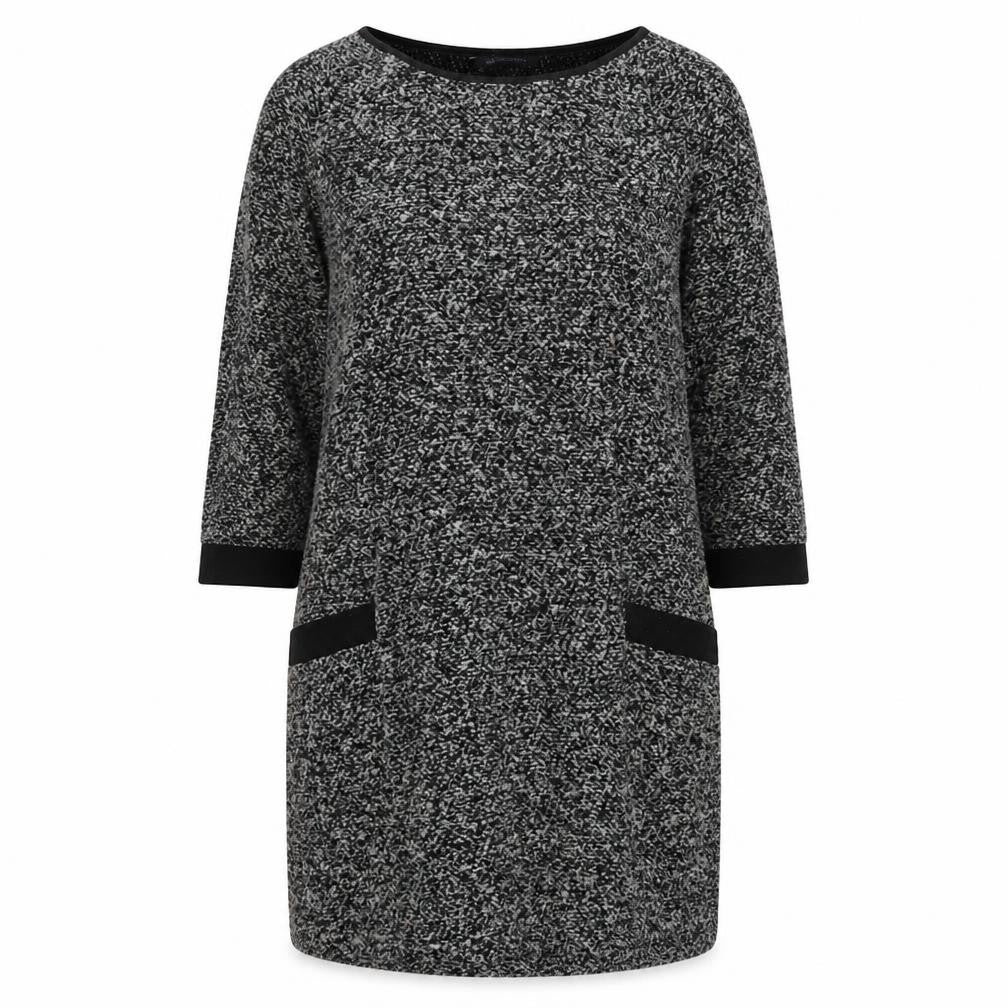 Front view of Marks & Spencer women’s grey round neck polyester jumper, size UK 12