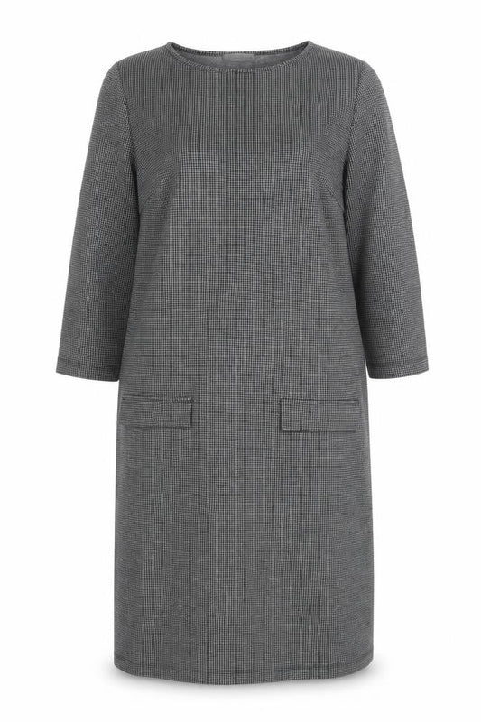Maria Bellentani Womens Grey Houndstooth Viscose Shift  Size S  Boat Neck Pullover
