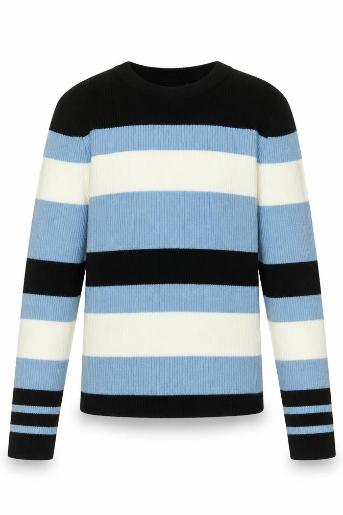 New Look Girls Blue Crew Neck Striped Acrylic Pullover Jumper Size 12-13 Years  Pullover