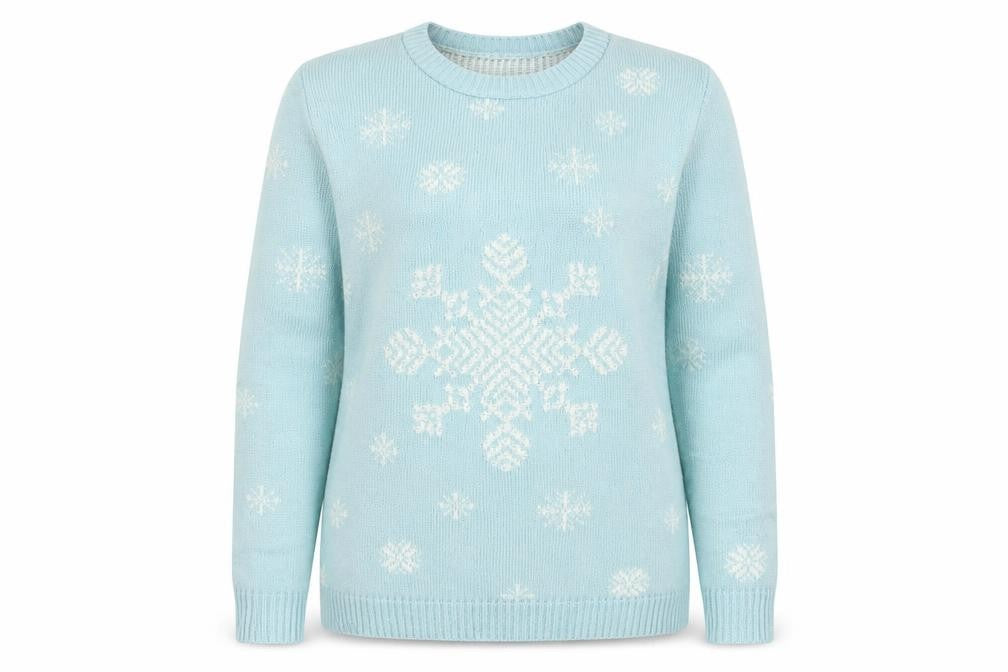 Front view of Store Twenty One women’s blue collared geometric acrylic jumper, size M