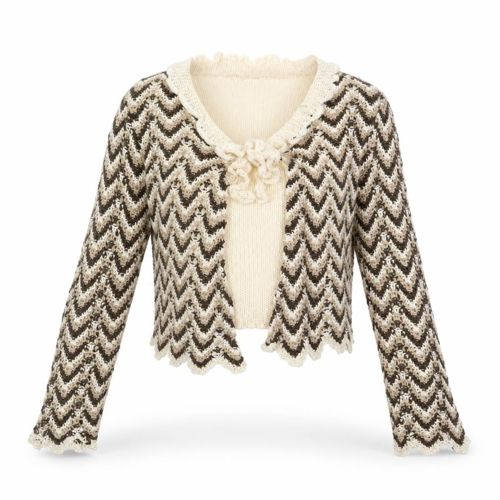 victoria bahia Womens Brown V-Neck Striped Acrylic Cardigan Jumper Size M