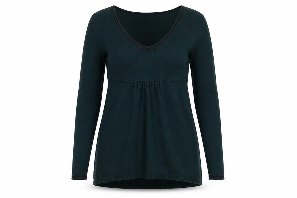 Front view of H&M women’s green crew neck cotton jumper, size M