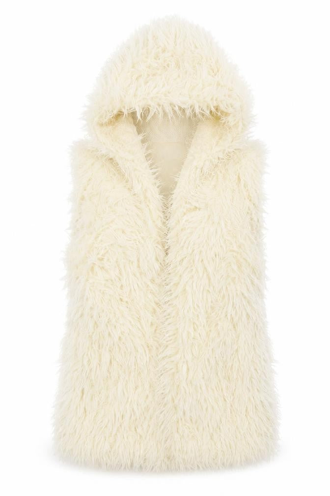 Front view of Jumpo women’s beige polyester vest hoodie, size S