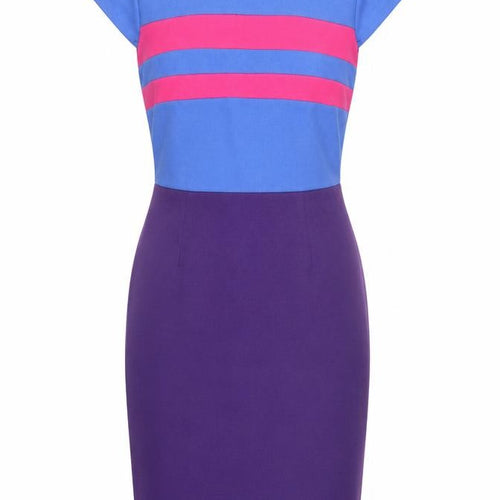 Collection London Womens Purple Striped Polyester Pencil Dress  Size 12  Boat Neck Zip