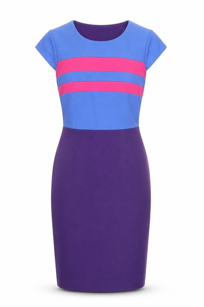 Collection London Womens Purple Striped Polyester Pencil Dress  Size 12  Boat Neck Zip