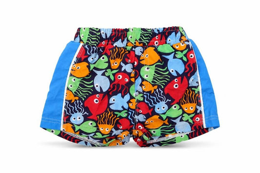 Front view of Mothercare Baby Multicoloured Geometric Nylon Cropped Trousers, size 3-6, Months - Fish Print