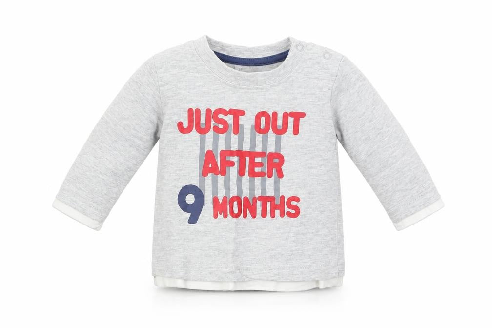 Dunnes Stores Baby Grey  Cotton Basic T-Shirt Size 0-3 Months Crew Neck Snap - Just Out