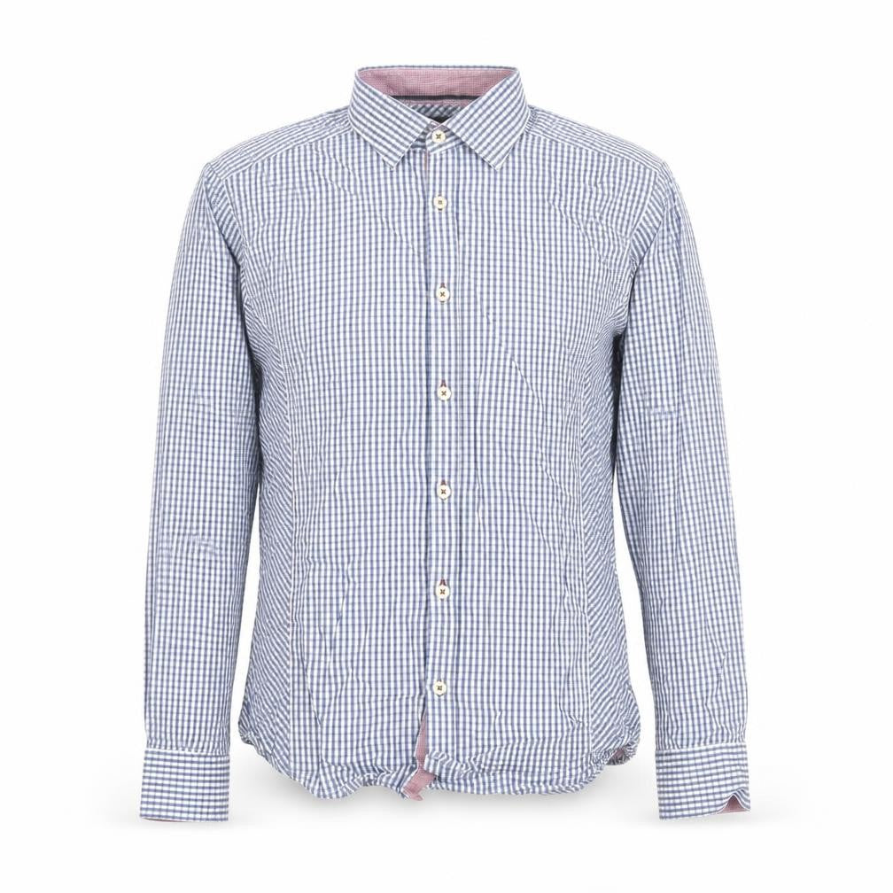 Remus Uomo Mens Blue Plaid Cotton  Button-Up Size M Collared Button
