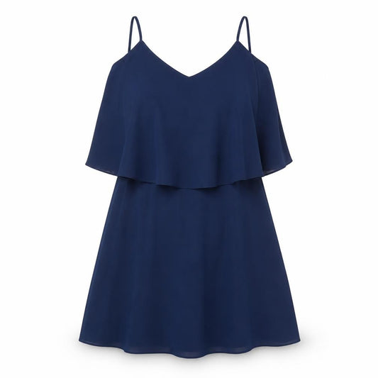 Front view of Primark women’s blue polyester mini, size UK 6, v-neck pullover