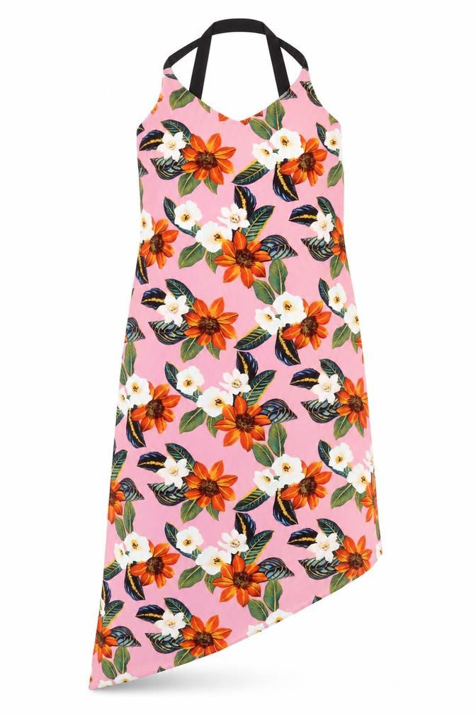 Front view of New Look women’s pink floral polyester a-line, size UK 8, v-neck pullover