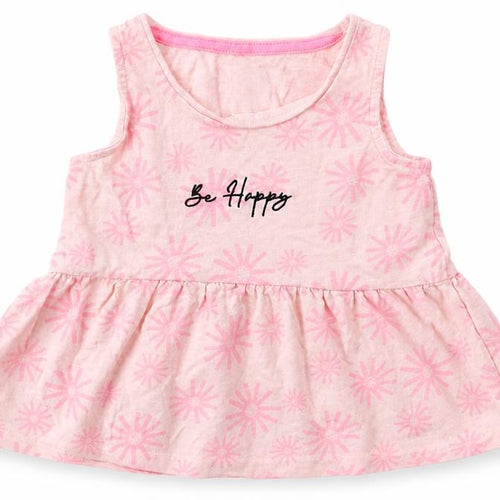 F&F Girls Pink Geometric Cotton Basic Tank Size 3-4 Years Crew Neck Pullover - Be Happy