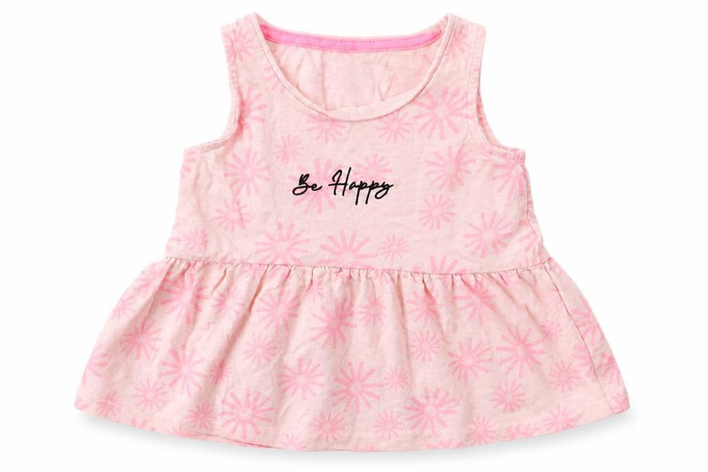 F&F Girls Pink Geometric Cotton Basic Tank Size 3-4 Years Crew Neck Pullover - Be Happy
