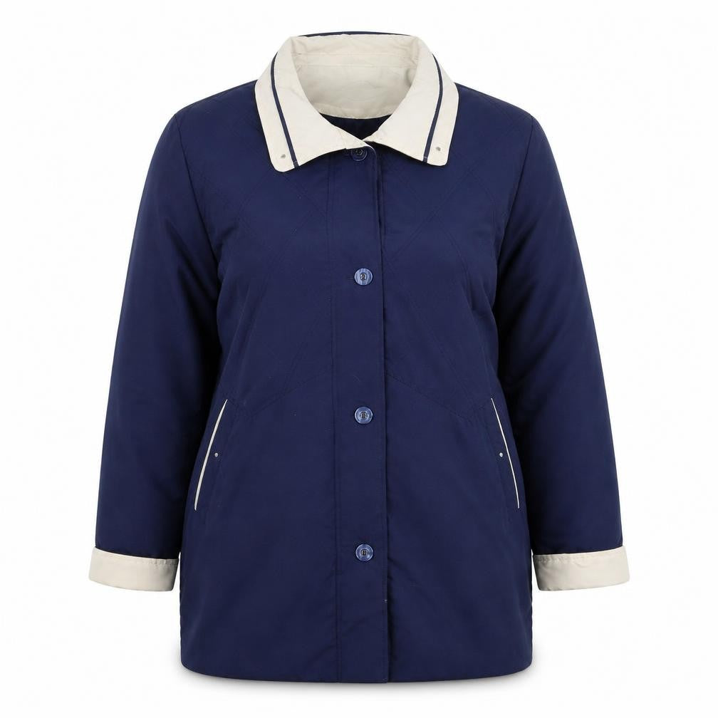 Front view of Gabriella Vicenza women’s blue jacket coat, size UK 16, button