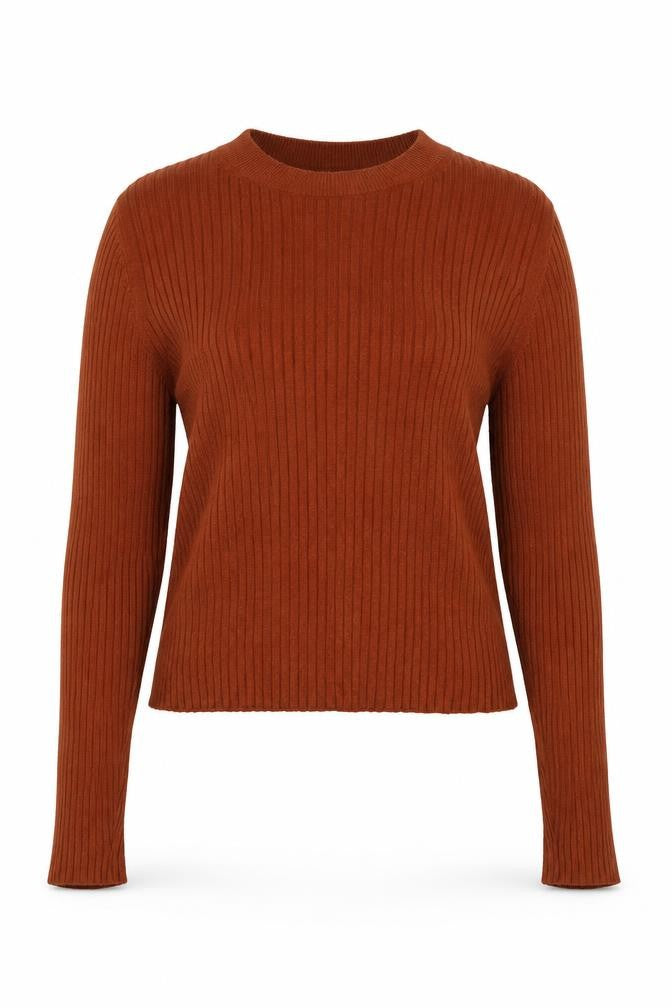 Front view of Forever 21 women’s brown crew neck viscose jumper, size L