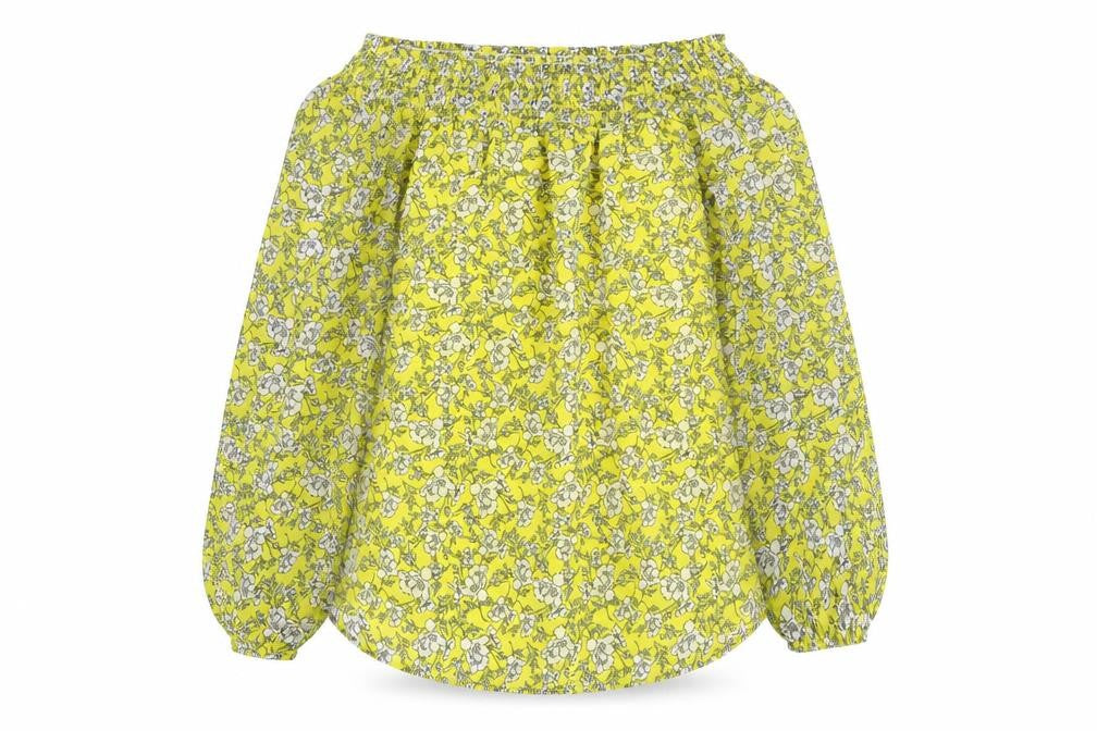 Front view of Papaya women’s yellow floral polyester basic blouse, size UK 8, off the shoulder