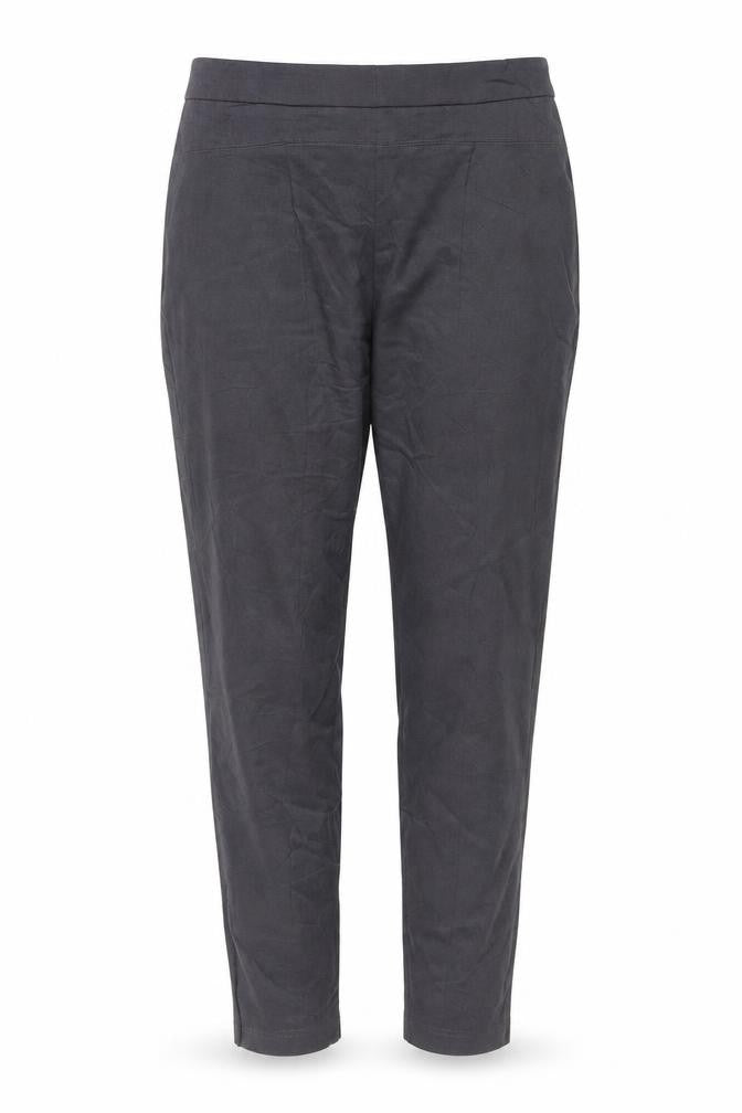 Front view of Marks & Spencer women’s grey viscose trousers, size UK 14, 29-inch leg regular button
