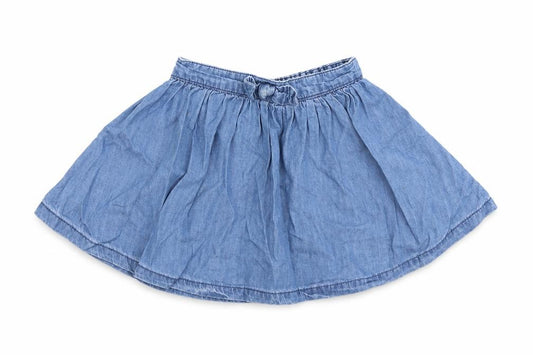 Front view of Dunnes girls’ blue 100% cotton skater skirt, size 12-18, months pull on