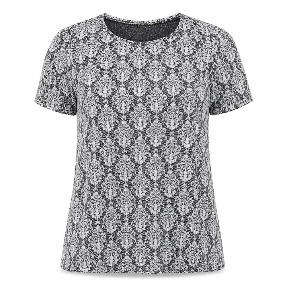 Front view of Originals women’s grey floral polyester basic blouse, size UK 14, round neck