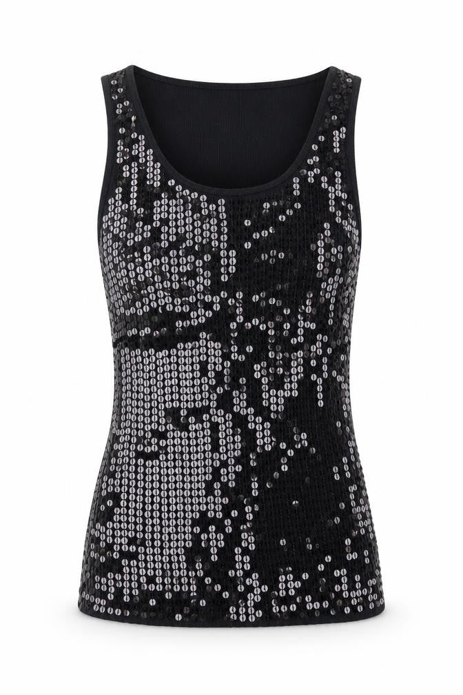 Front view of Romeo & Juliet Couture women’s black cotton basic tank, size L, round neck