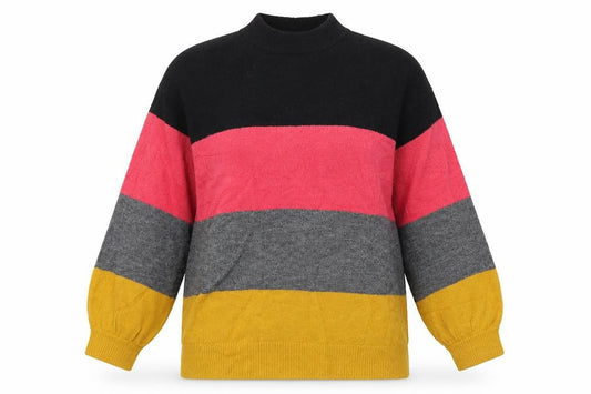 Front view of Matalan women’s multicoloured round neck striped acrylic jumper, size S