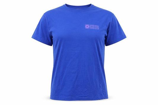 Front view of Loren Scott women’s blue polyester basic t-shirt, size L, round neck