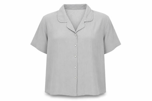 Front view of Bertex women’s silver polyester basic button-up, size UK 24, collared