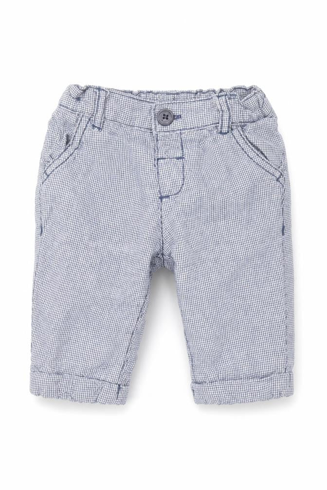 Marks and Spencer Baby Blue Houndstooth 100% Cotton Cropped Trousers Size 0-3 Months  Button
