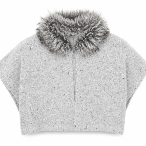 Primark Girls Grey Collared  Acrylic Cardigan Jumper Size 7-8 Years  Hook & Eye - Faux fur