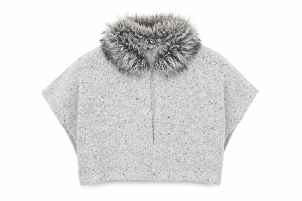 Primark Girls Grey Collared  Acrylic Cardigan Jumper Size 7-8 Years  Hook & Eye - Faux fur