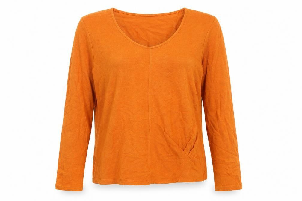 Front view of Sur Kana women’s orange v-neck polyester jumper, size M