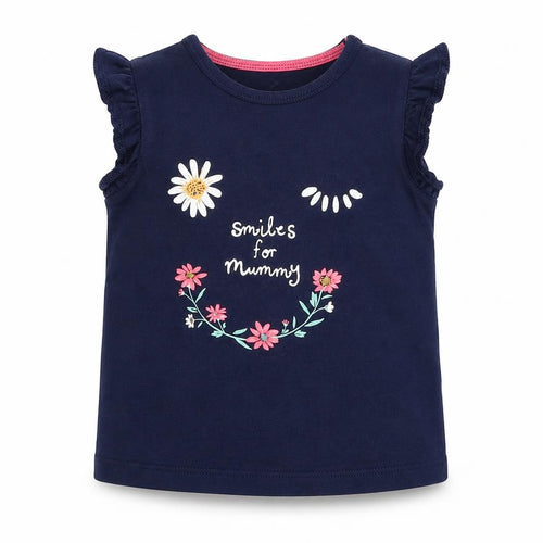 F&F Baby Blue  Cotton Basic T-Shirt Size 3-6 Months Crew Neck Pullover - Smiles For Mummy