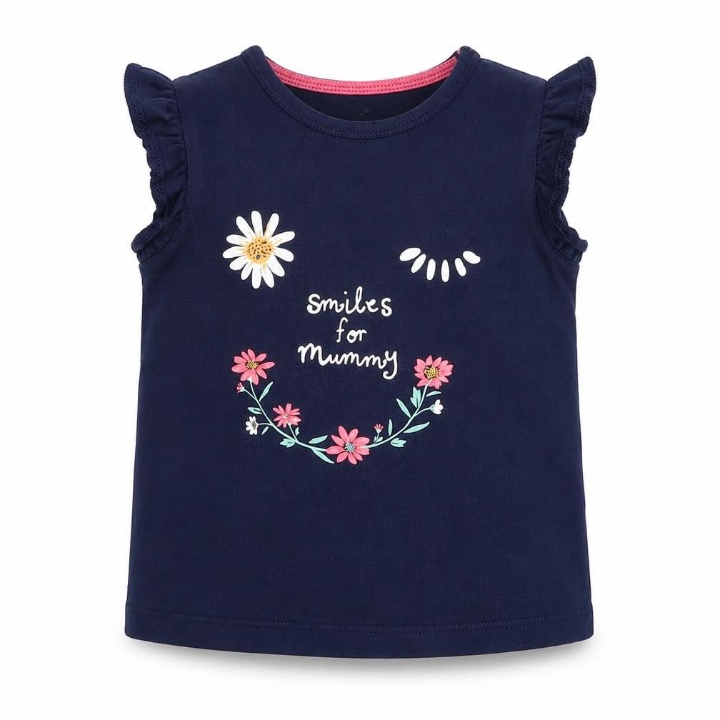 F&F Baby Blue  Cotton Basic T-Shirt Size 3-6 Months Crew Neck Pullover - Smiles For Mummy