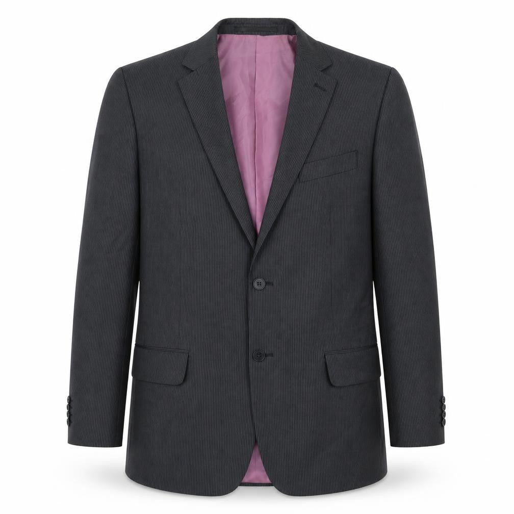 Front view of F&F men’s grey striped polyester jacket suit jacket, size 38