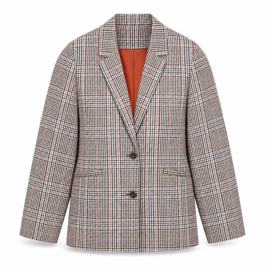 Front view of Fransa women’s grey check polyester jacket suit jacket, size UK 10
