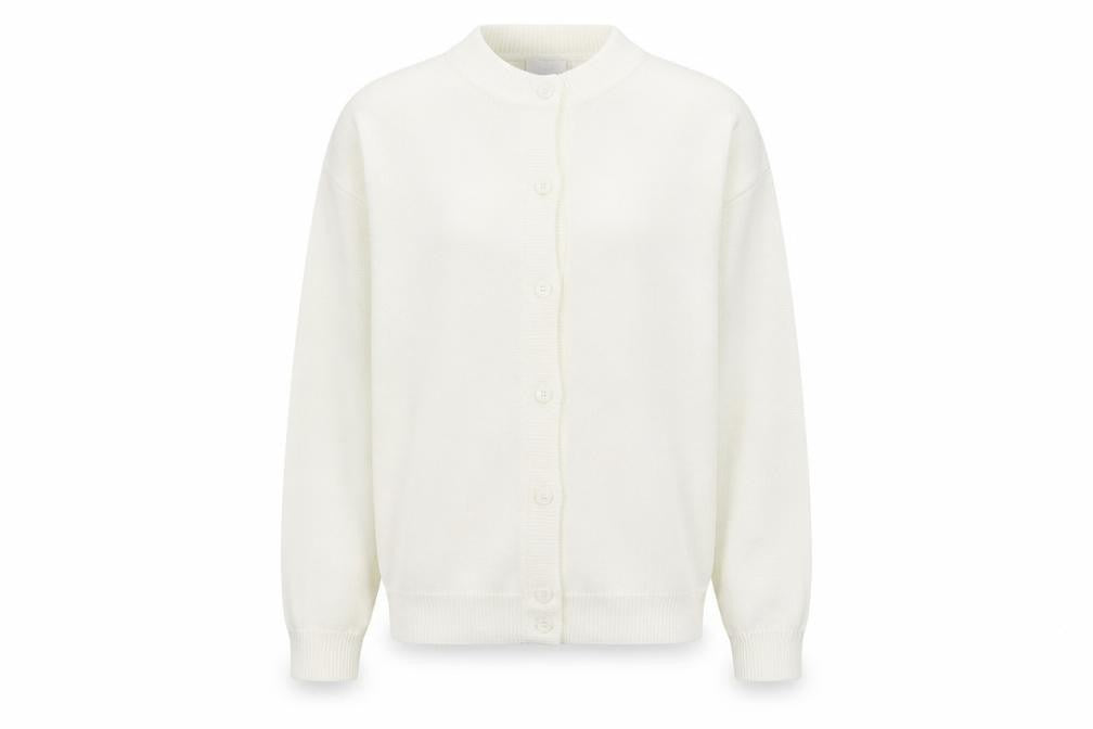 Duvir Womens White V-Neck  Acrylic Cardigan Jumper Size M