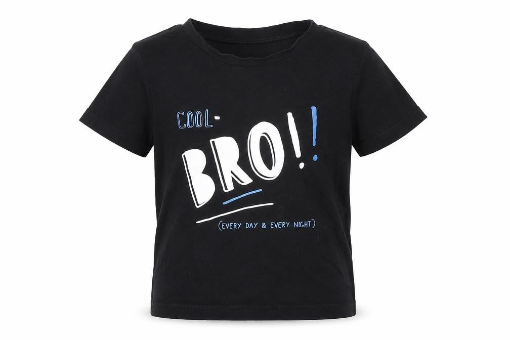 Front view of George boys’ black cotton basic t-shirt, size 2-3, years round neck pullover - cool bro