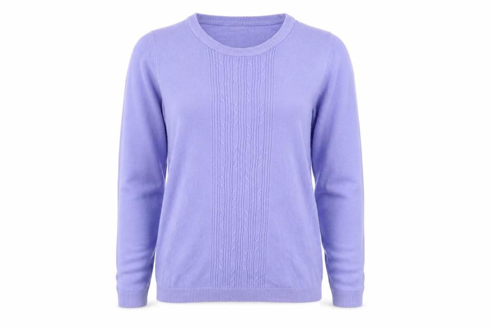 Front view of Charmance women’s purple round neck polyester jumper, size M
