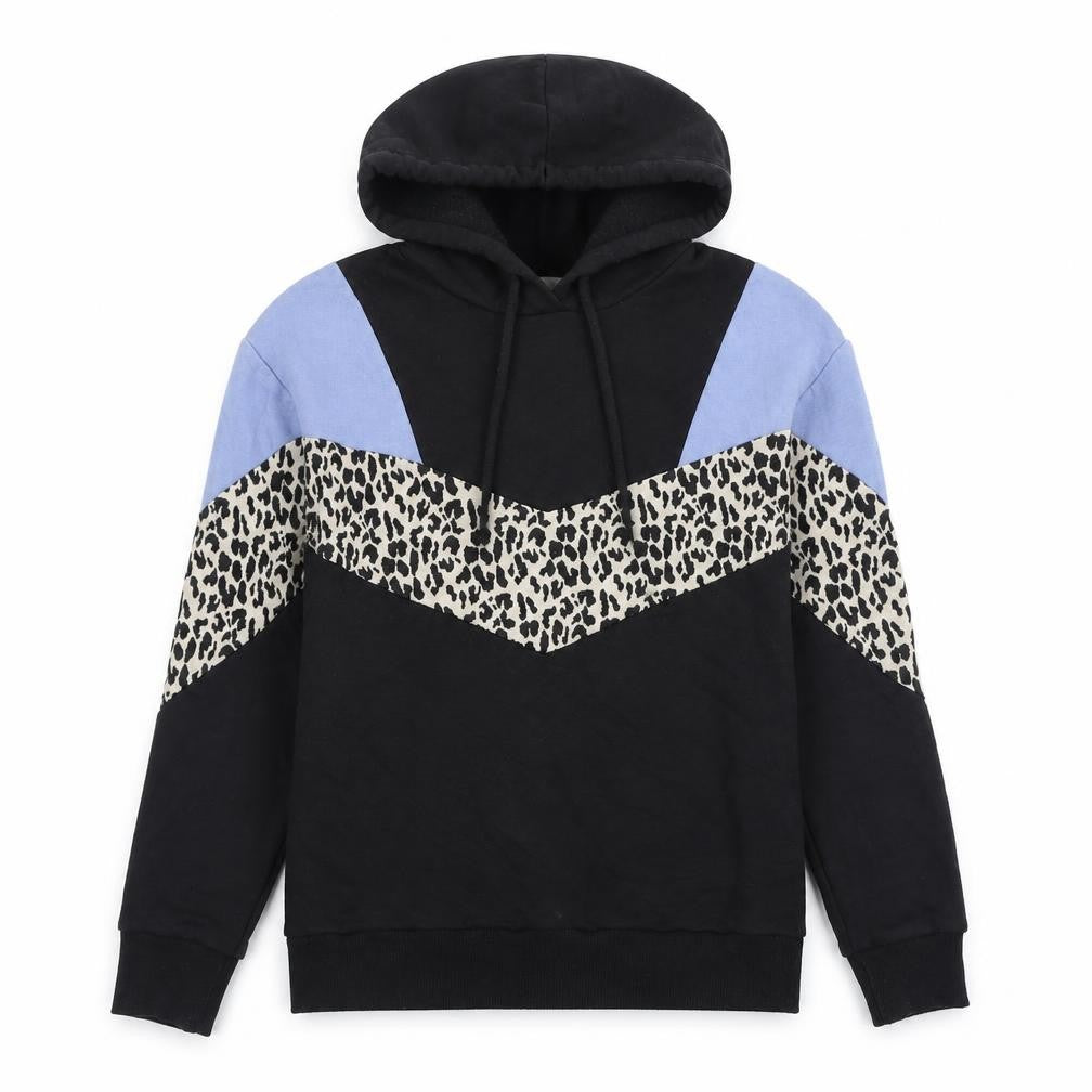 Front view of Papaya women’s multicoloured animal print polyester pullover hoodie, size S, pullover