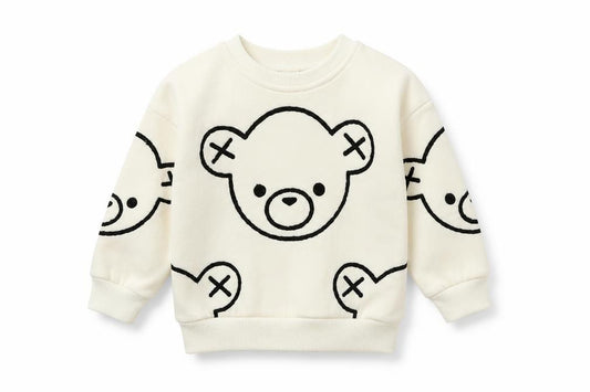 Front view of Preworn boys’ white round neck animal print cotton jumper, size S, pullover